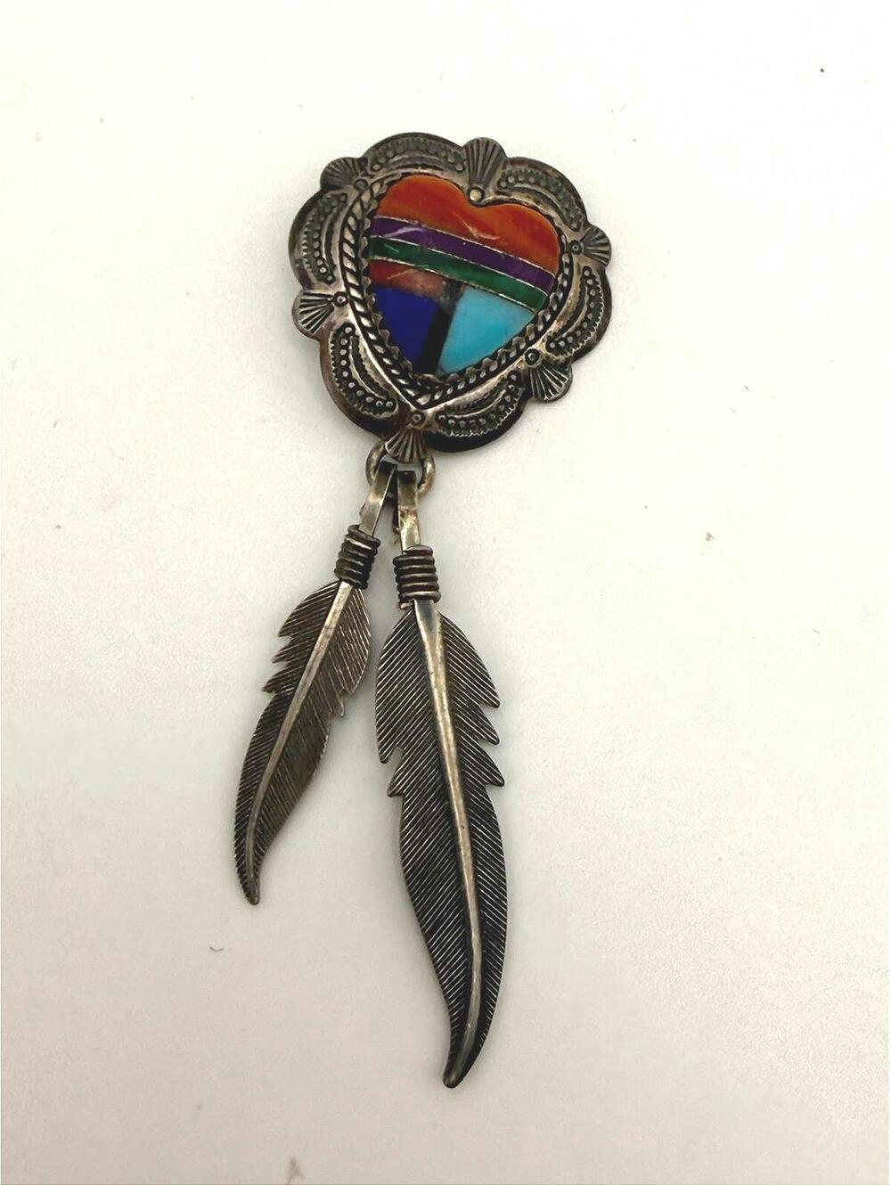 Q.T. Turquoise Southwestern-style sterling silver heart dangle Pendant Vintage